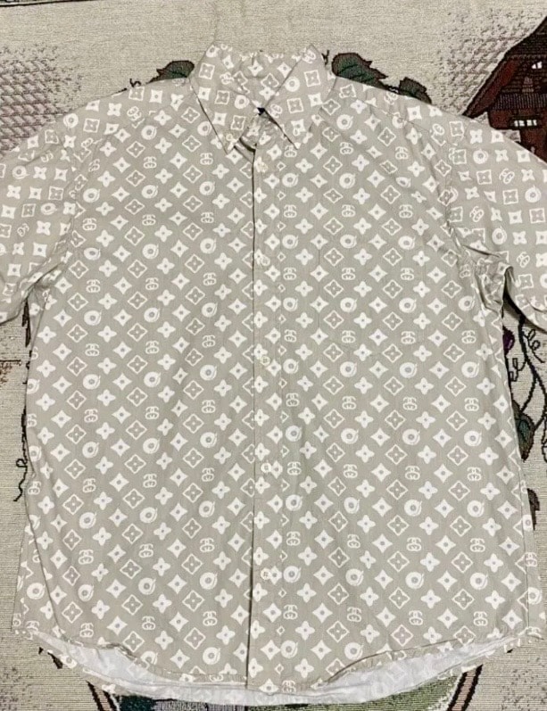 Old stussy モノグラム柄半袖シャツ