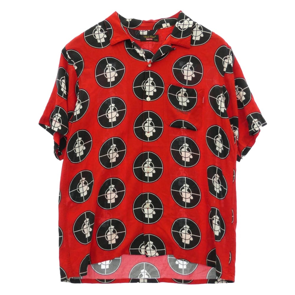 Supreme シュプリーム 18SS × UNDERCOVER Public Enemy Rayon Shirt アンダーカバー パブリック エネミー レーヨン 半袖 開襟 シャツ レッド系 M【中古】
