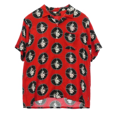 Supreme シュプリーム 18SS × UNDERCOVER Public Enemy Rayon Shirt アンダーカバー パブリック エネミー レーヨン 半袖 開襟 シャツ レッド系 M【中古】