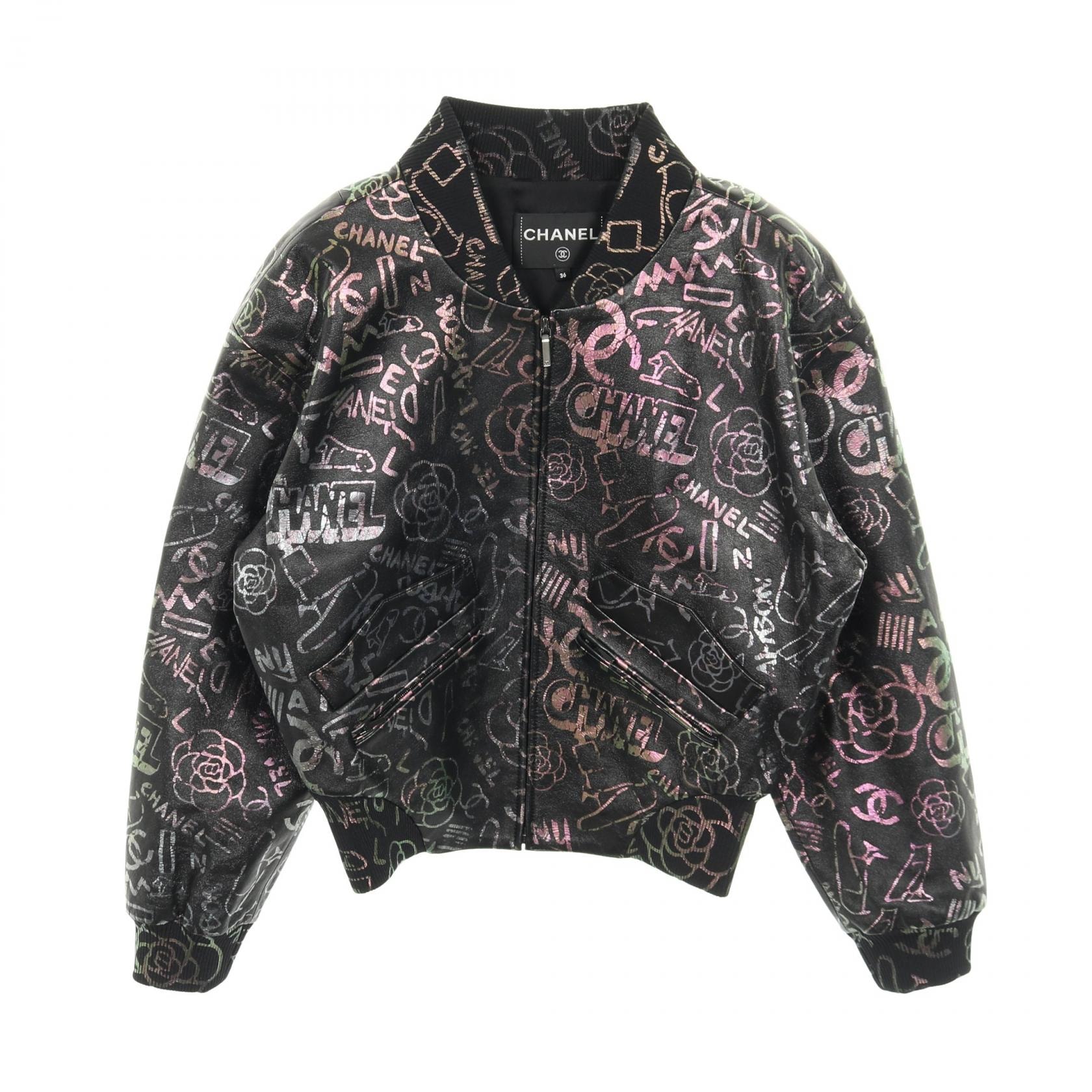 シャネル CHANEL ブルゾン 衣料品 アウター ラムスキン(羊革) シルク レディース ブラック系 / マルチカラー 【中古】