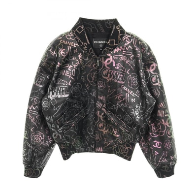 シャネル CHANEL ブルゾン 衣料品 アウター ラムスキン(羊革) シルク レディース ブラック系 / マルチカラー 【中古】