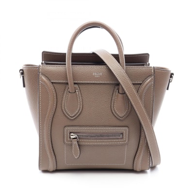 セリーヌ CELINE ラゲージ ナノショッパー 2WAY ハンドバッグ バッグ レザー レディース グレー系 【中古】