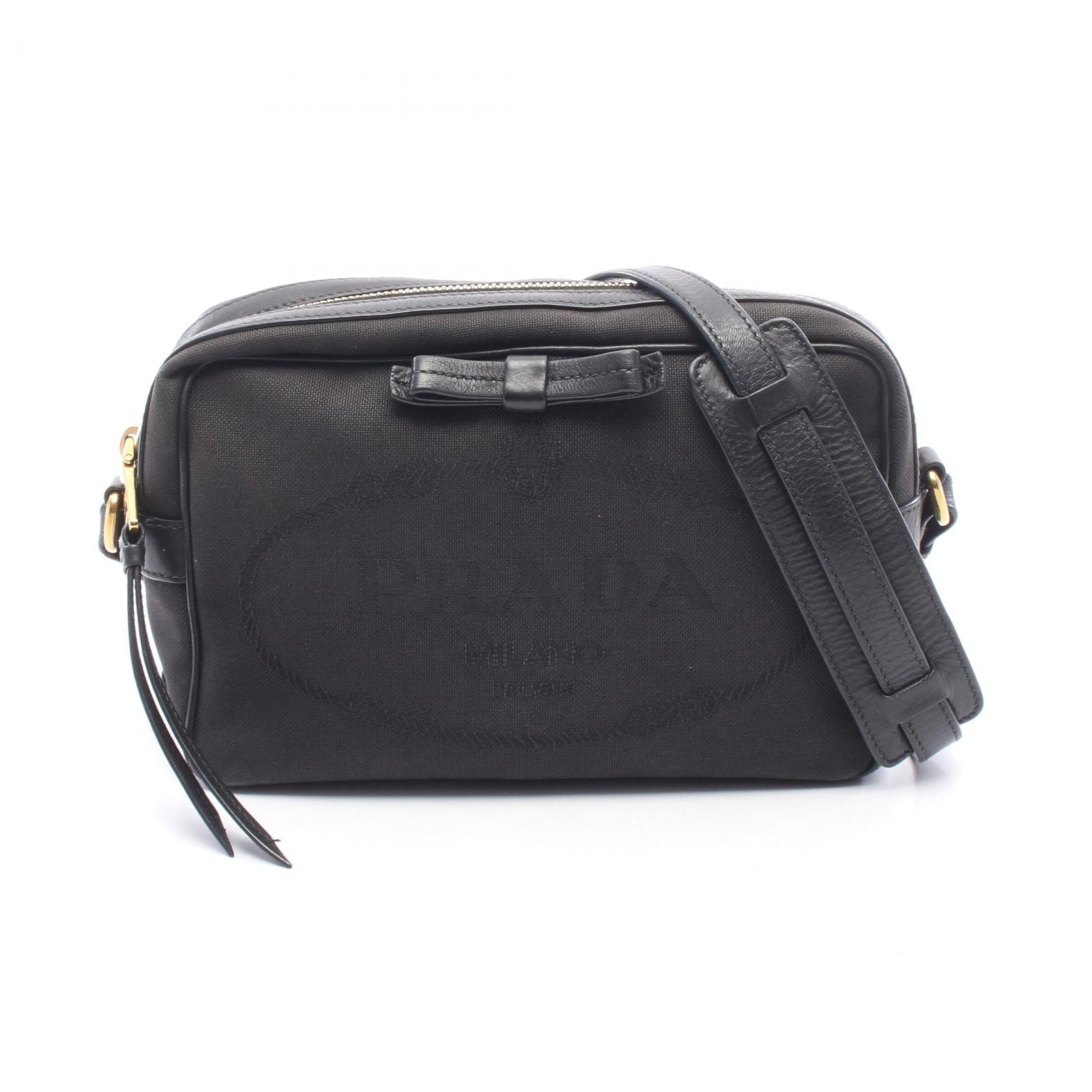 プラダ PRADA TESSUTO SOFT CALF ショルダーバッグ バッグ キャンバス レザー レディース ブラック系 1BH089 【中古】