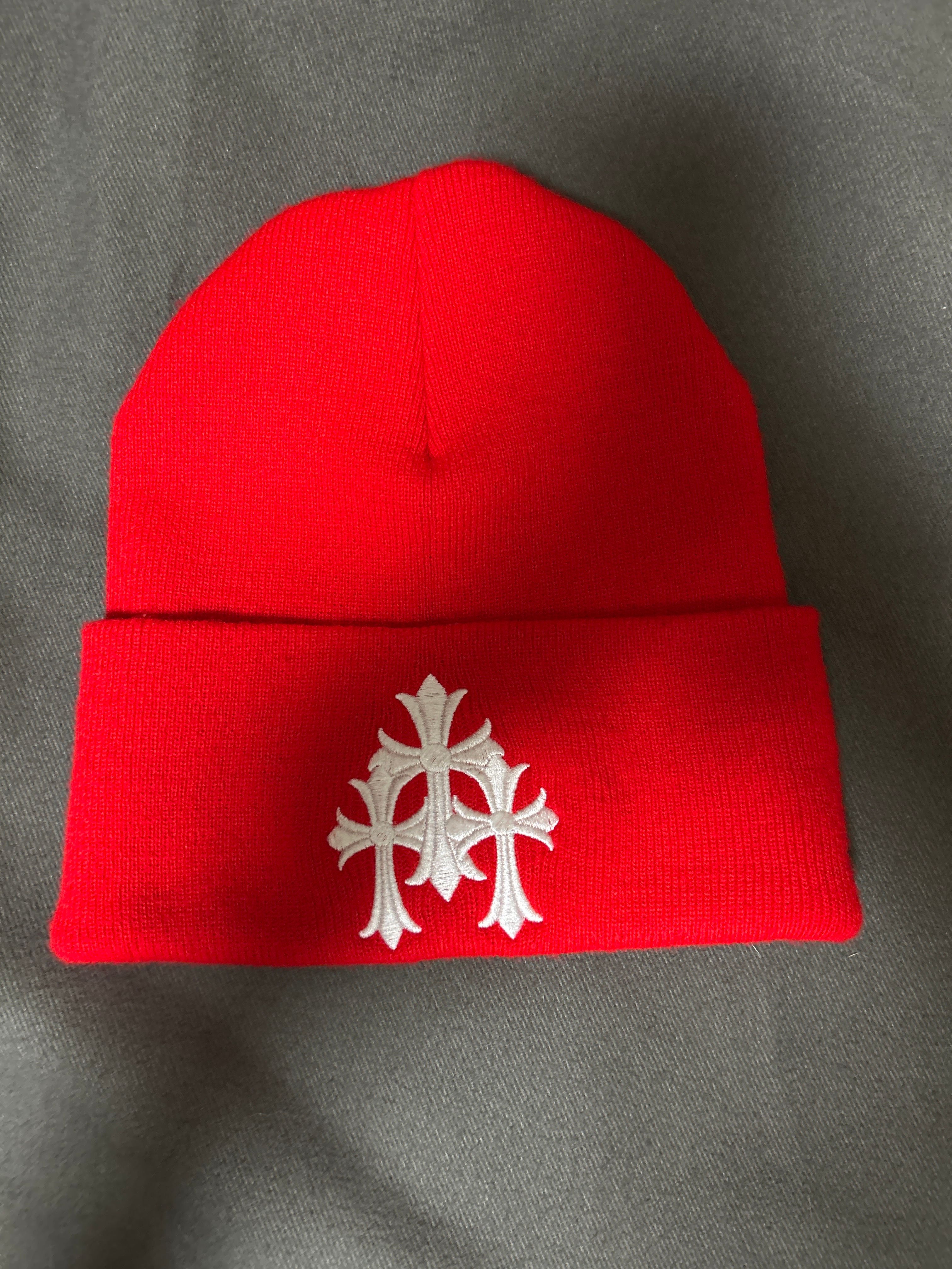 Chrome Hearts Cemetery Cross Patch Beanie "Orange/White"