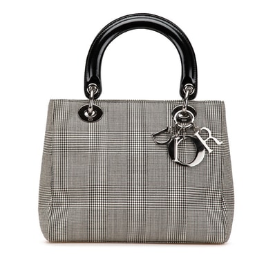 ディオール レディディオール 千鳥格子 ハンドバッグ ブラック ホワイト キャンバス レザー レディース Dior 【中古】