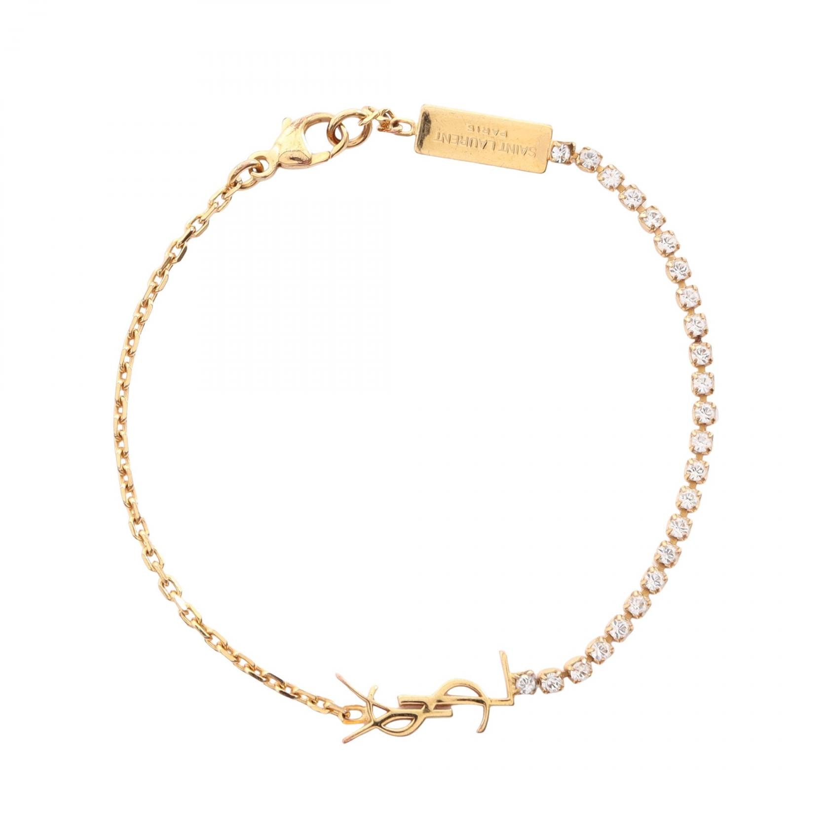 サンローランパリ SAINT LAURENT PARIS カサンドラ ブレスレット アクセサリー GP(ゴールドメッキ) ラインストーン レディース ゴールド系 / クリア系 【中古】