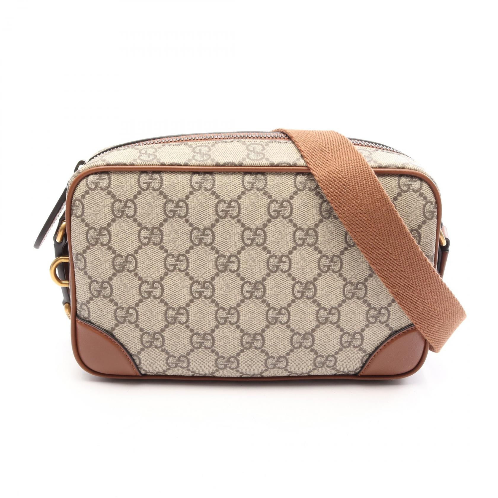 グッチ GUCCI GGエンブレム ショルダーバッグ バッグ PVCコーティングキャンバス レザー レディース ベージュ系 / ブラウン系 821216 【中古】