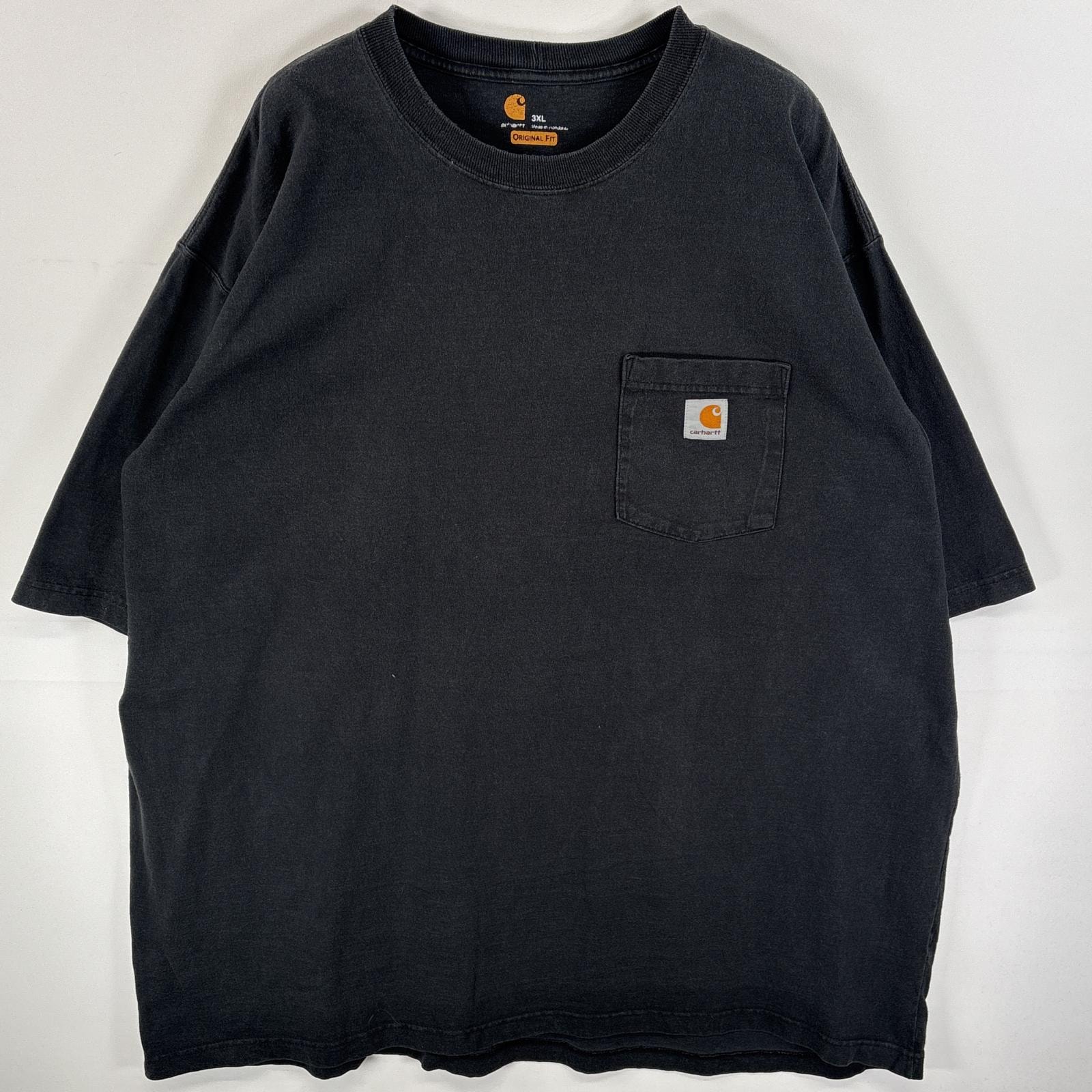 古着 カーハート Carhartt 半袖Tシャツ 肉厚 ワンポイント ロゴ 胸ポケ 3XL  ブラック 無地 メンズ
