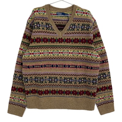 ポロ ラルフローレン ベージュ Fair Lsle Wook V-Neck Sweter XL
