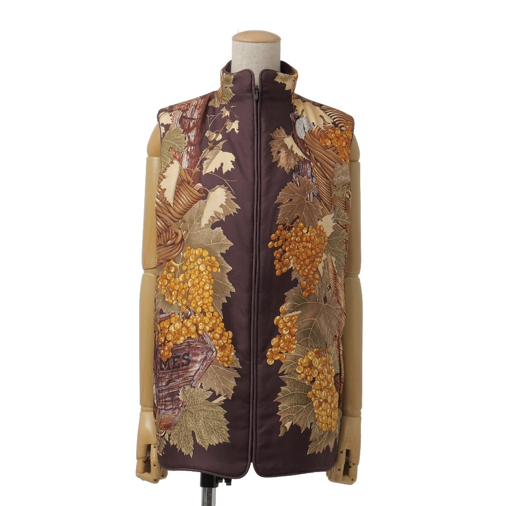 ■美品■HERMES エルメス ヴィンテージ VENDANGES ぶどうの収穫 Twillaine ツイルレーヌ ベスト サイズSM マルジェラ期 リバーシブル 総シルク フランス製 ブランド古着【中古】20261020/RB1348