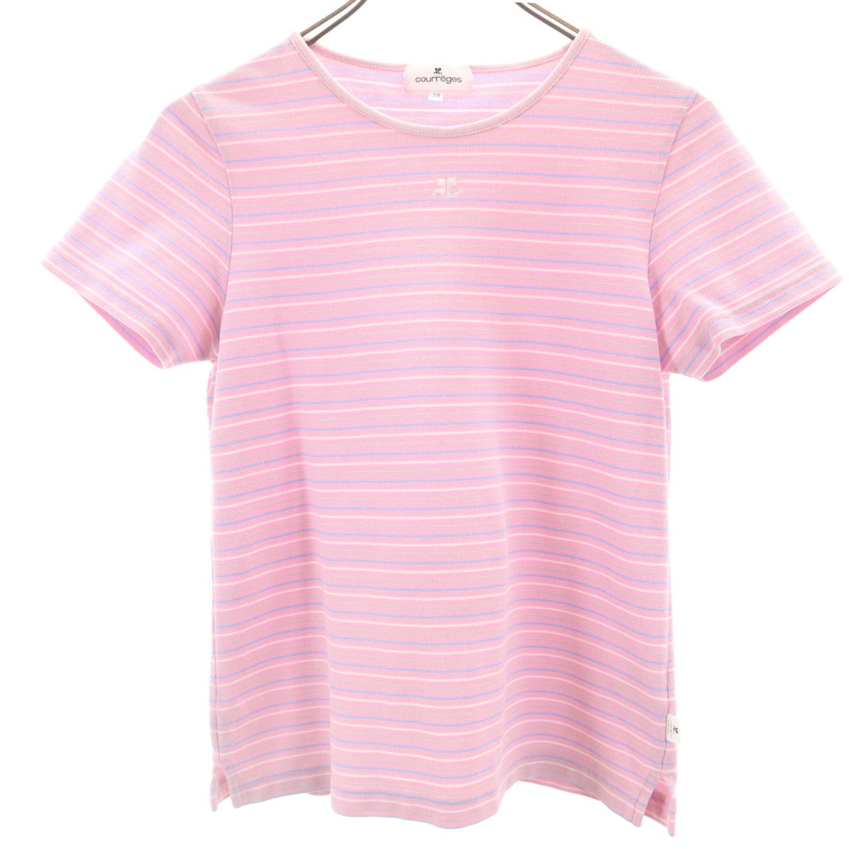 courreges クレージュ ボーダー柄 半袖 Tシャツ 38 ピンク