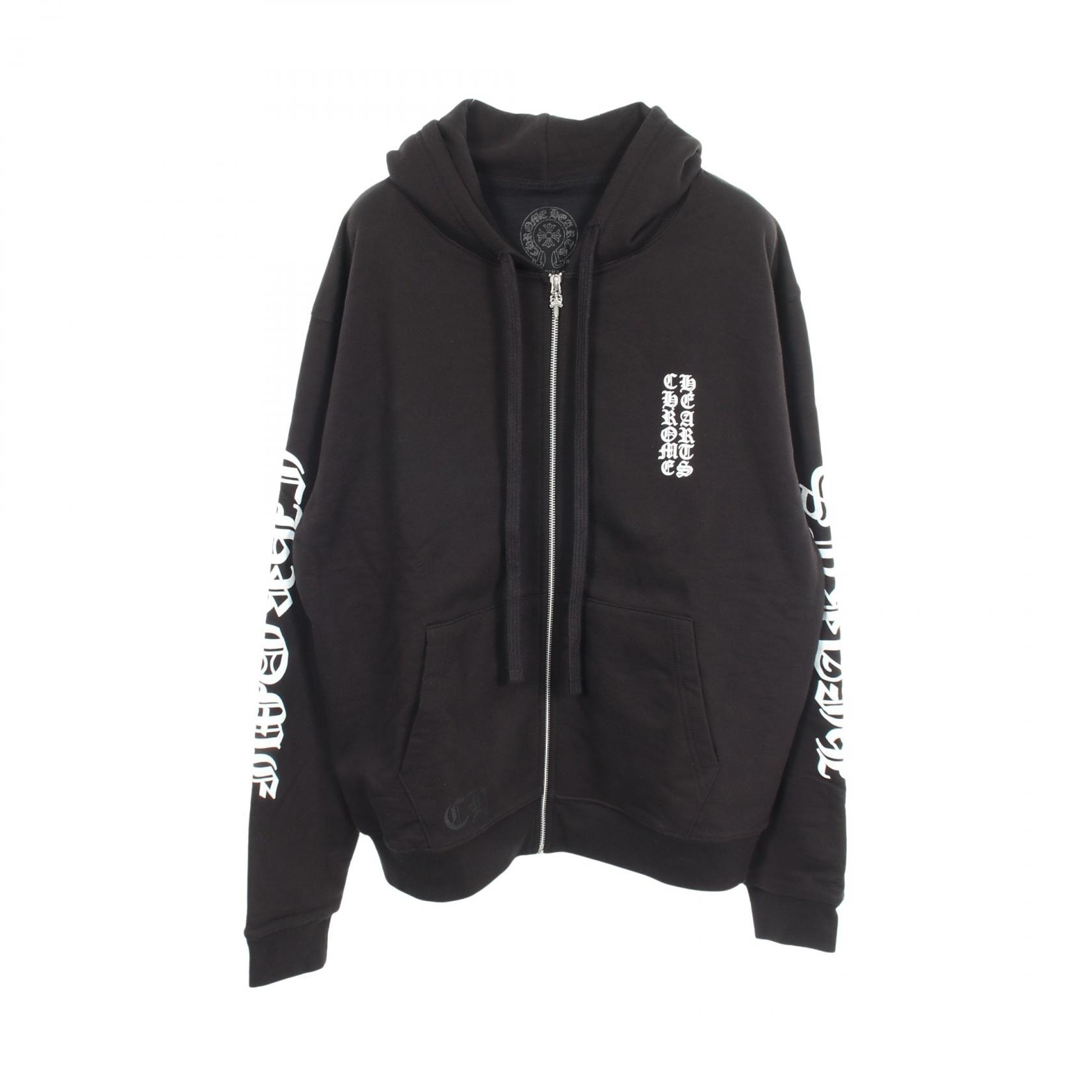 クロムハーツ CHROME HEARTS バーティカルロゴ パーカー 衣料品 トップス コットン メンズ ブラック系 【中古】