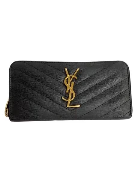Saint Laurent Monogram Zip Around Wallet In Grain De Poudre Embossed Leather "Black"
