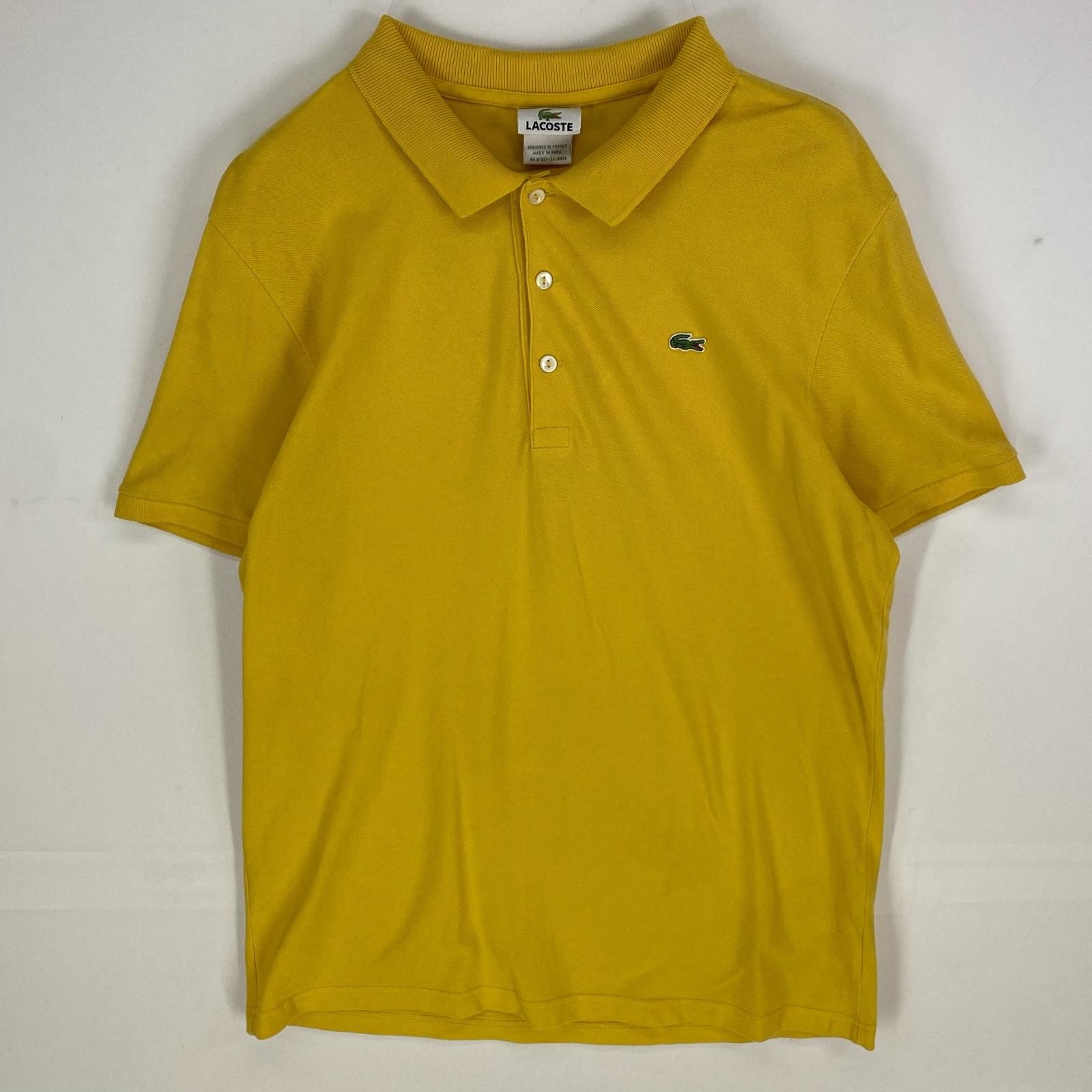 古着 ラコステ LACOSTE 鹿の子 半袖シャツ ワッペン ハーフボタン ワンポイントロゴ ポロシャツ 6 イエロー系 メンズ