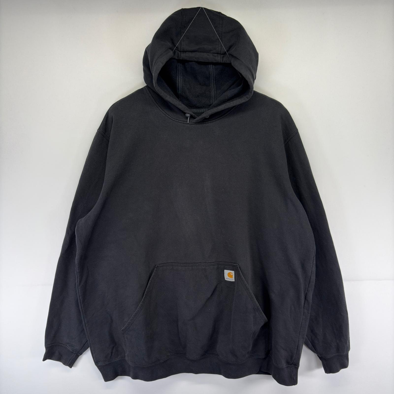 古着 カーハート Carhartt パーカー ロゴ 大きいサイズ スリーブロゴ TALL スウェット フーディ 3XL  ブラック系 メンズ