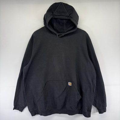 古着 カーハート Carhartt パーカー ロゴ 大きいサイズ スリーブロゴ TALL スウェット フーディ 3XL ブラック系 メンズ