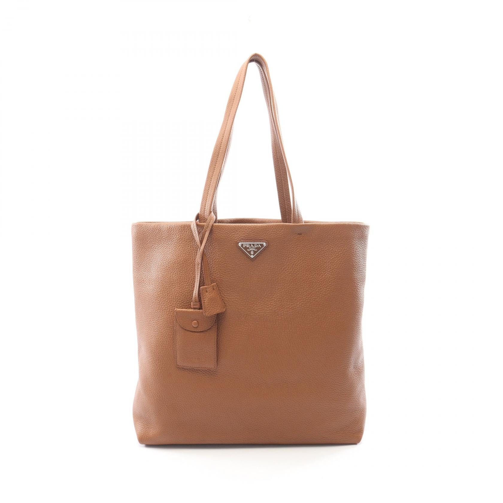 プラダ PRADA トライアングルロゴ トートバッグ バッグ レザー レディース ブラウン系 【中古】