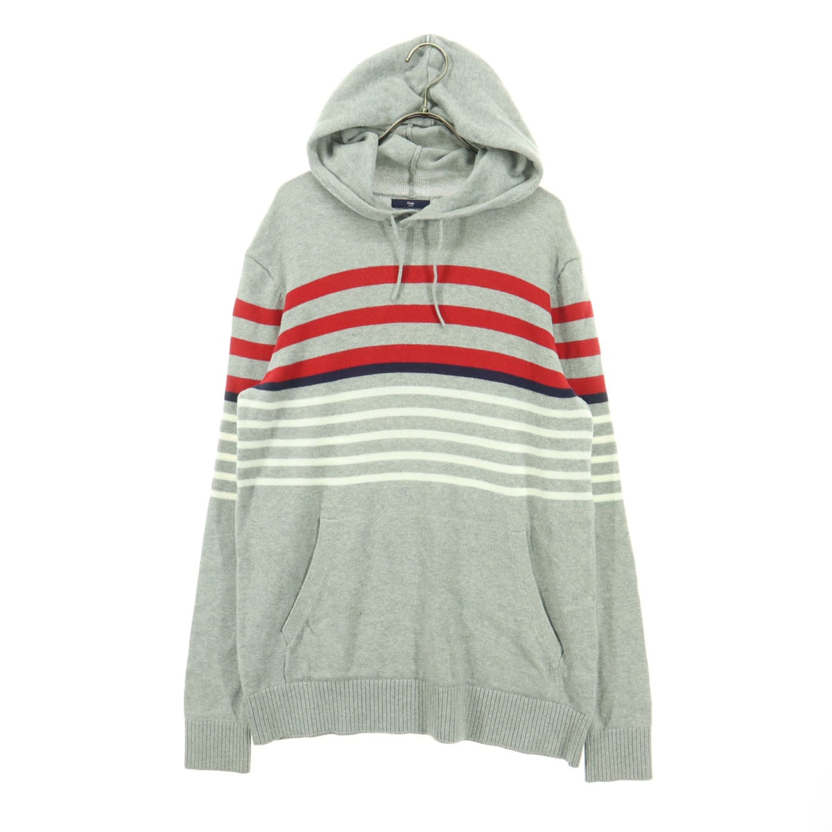 GAP ギャップ ボーダー柄 長袖 スウェットパーカー M グレー