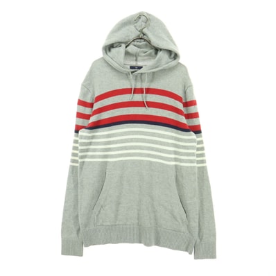 GAP ギャップ ボーダー柄 長袖 スウェットパーカー M グレー