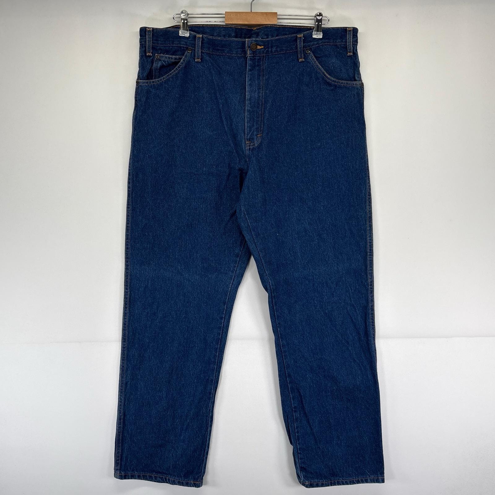 古着 ディッキーズ Dickies デニム パンツ ワーク ワンポイントロゴ 大きいサイズ ジーパン ストレート W40 L32  ブルー系 メンズ