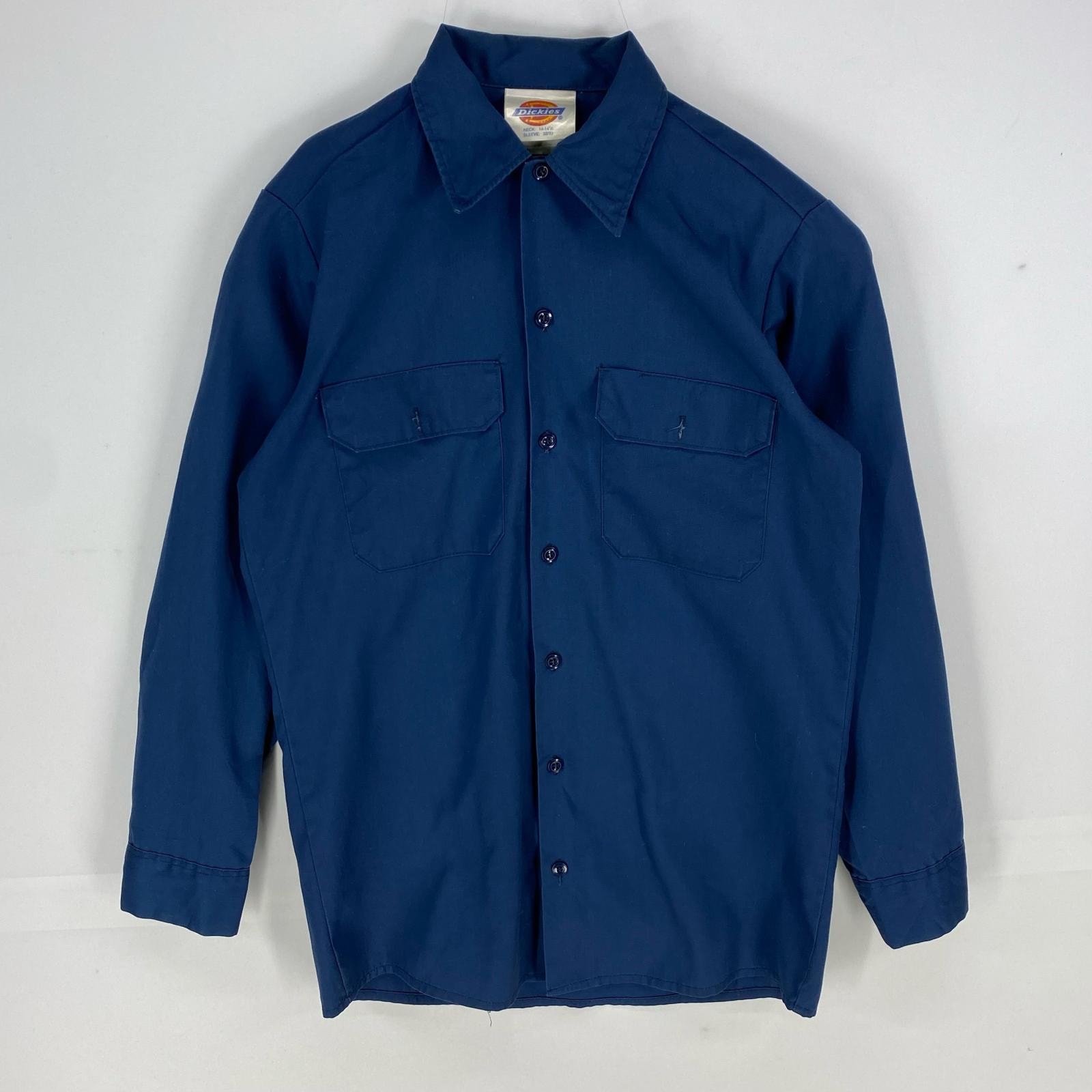 古着 ディッキーズ Dickies 長袖シャツ 胸ポケット ワーク ロングスリーブ S  ネイビー系 無地 メンズ