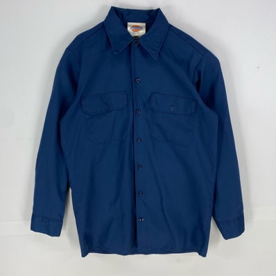 古着 ディッキーズ Dickies 長袖シャツ 胸ポケット ワーク ロングスリーブ S ネイビー系 無地 メンズ