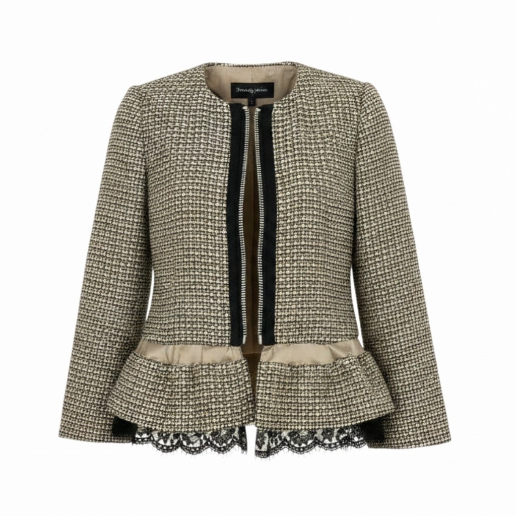 Sacai サカイ ツイードジャケット 切替デザイン ブラウン コットン アクリル/ レーヨン/ ノーカラージャケット A3-00276 【中古】