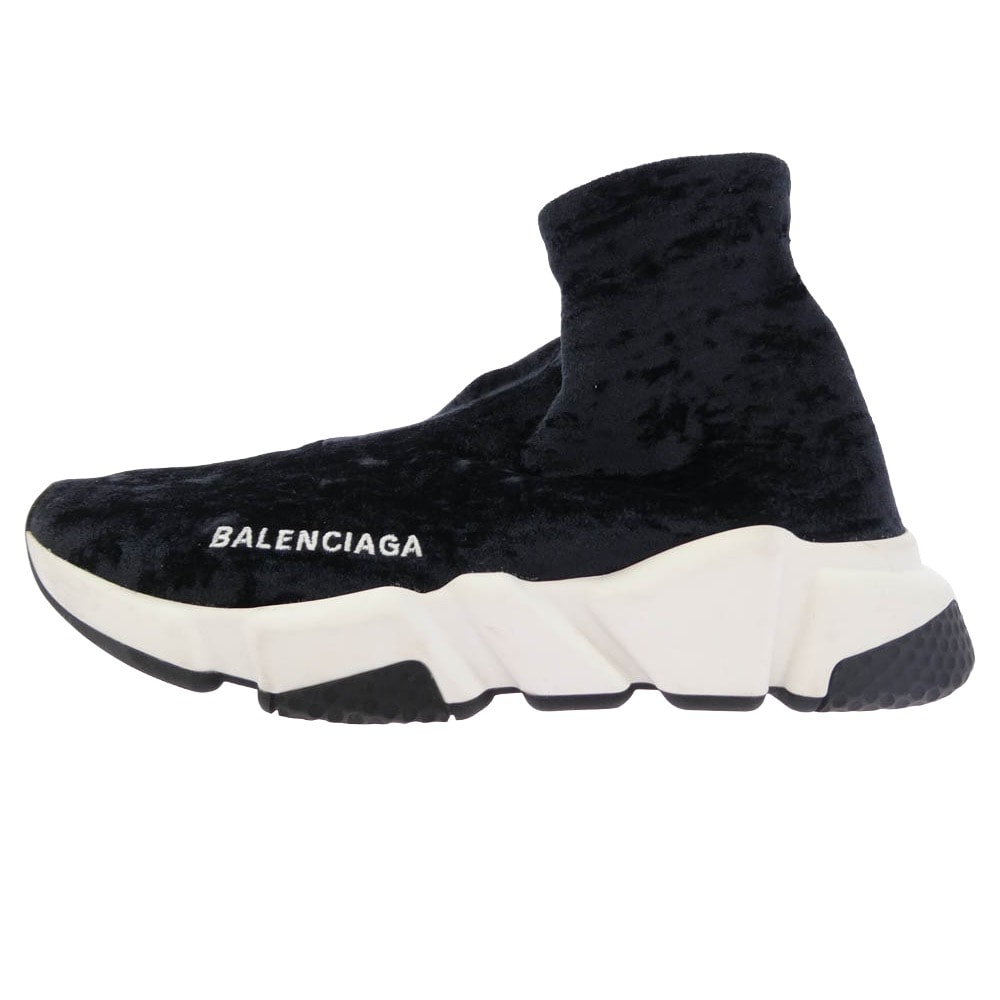 BALENCIAGA バレンシアガ スニーカー Speed Trainer ベロア スピードトレーナー ソックス スニーカー ダークネイビー系 24【中古】