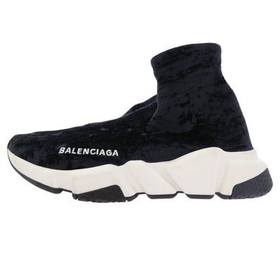 BALENCIAGA バレンシアガ スニーカー Speed Trainer ベロア スピードトレーナー ソックス スニーカー ダークネイビー系 24【中古】
