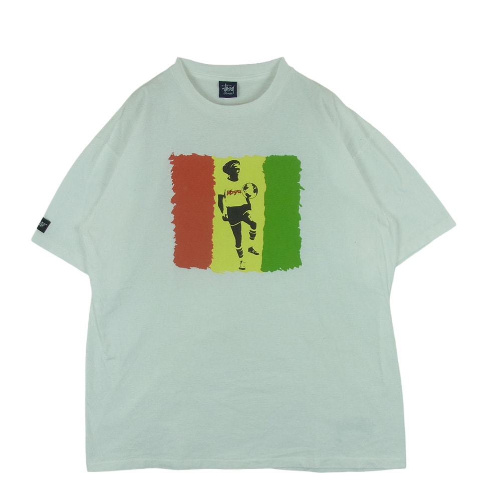 STUSSY ステューシー 90s OLD ボブマーリー ラスタカラー シングルステッチ 半袖 Tシャツ ホワイト系 XL【中古】