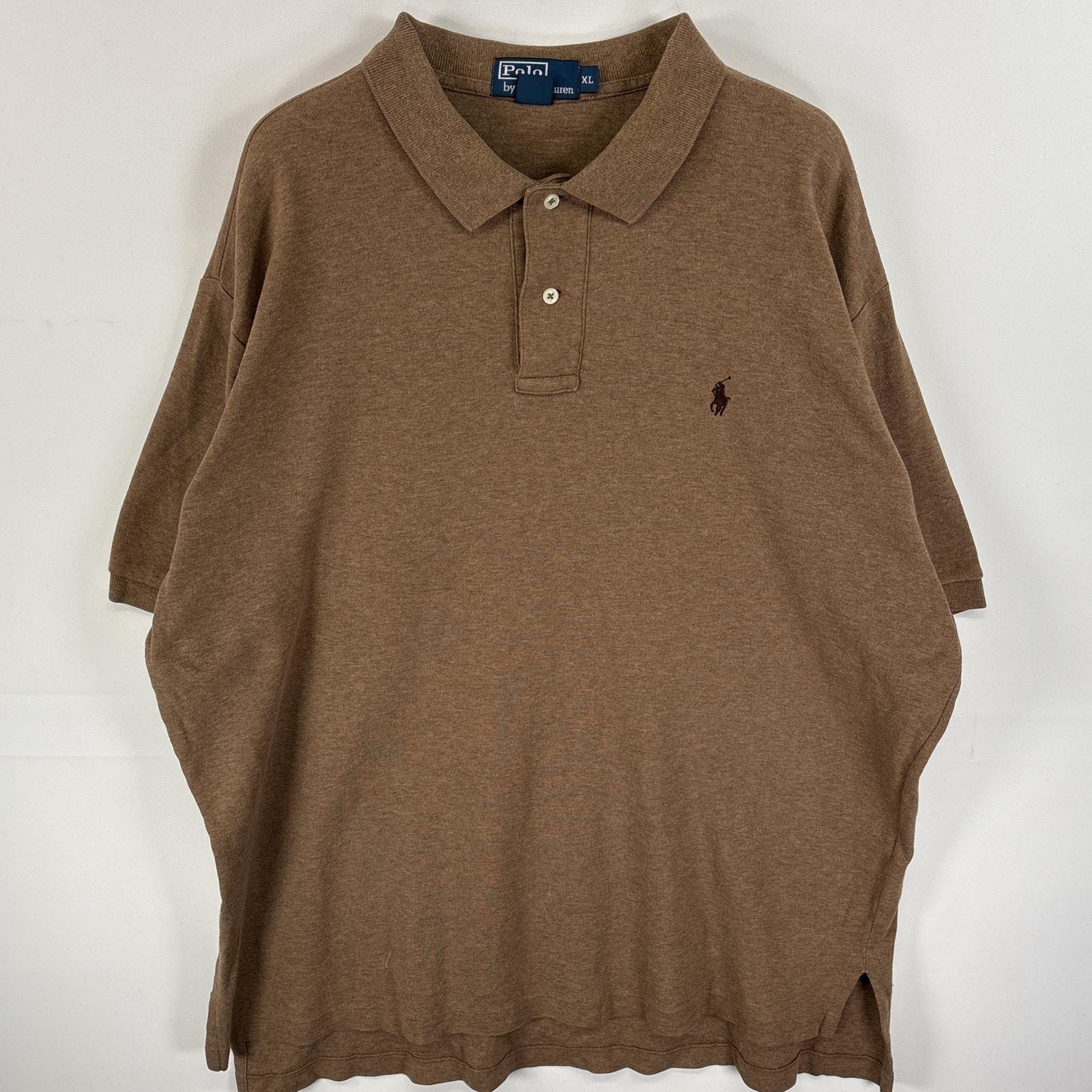 古着 90's/90年代 ポロバイラルフローレン Polo by Ralph Lauren 半袖 ポロシャツ ワンポイント ロゴ 刺繍 混色生地 大きいサイズ XL  ブラウン系 無地 メンズ