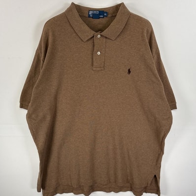古着 90's/90年代 ポロバイラルフローレン Polo by Ralph Lauren 半袖 ポロシャツ ワンポイント ロゴ 刺繍 混色生地 大きいサイズ XL ブラウン系 無地 メンズ
