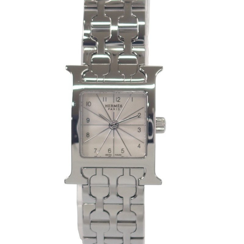 エルメス HERMES Hウォッチ ミニ ギョーシェ HH1.110 腕時計 ステンレススチール クオーツ シルバー文字盤 レディース【中古】【ABランク】