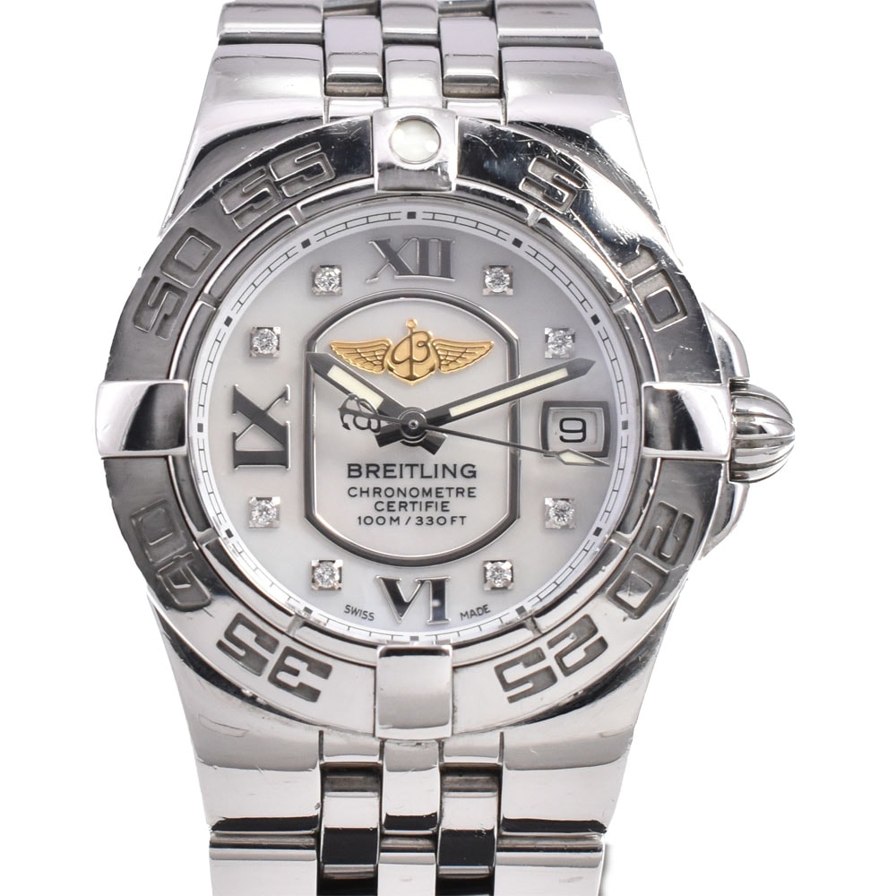 値下 ブライトリング BREITLING A71340 スターライナー 8P ダイヤモンド デイト クォーツ レディース 良品 P#145963