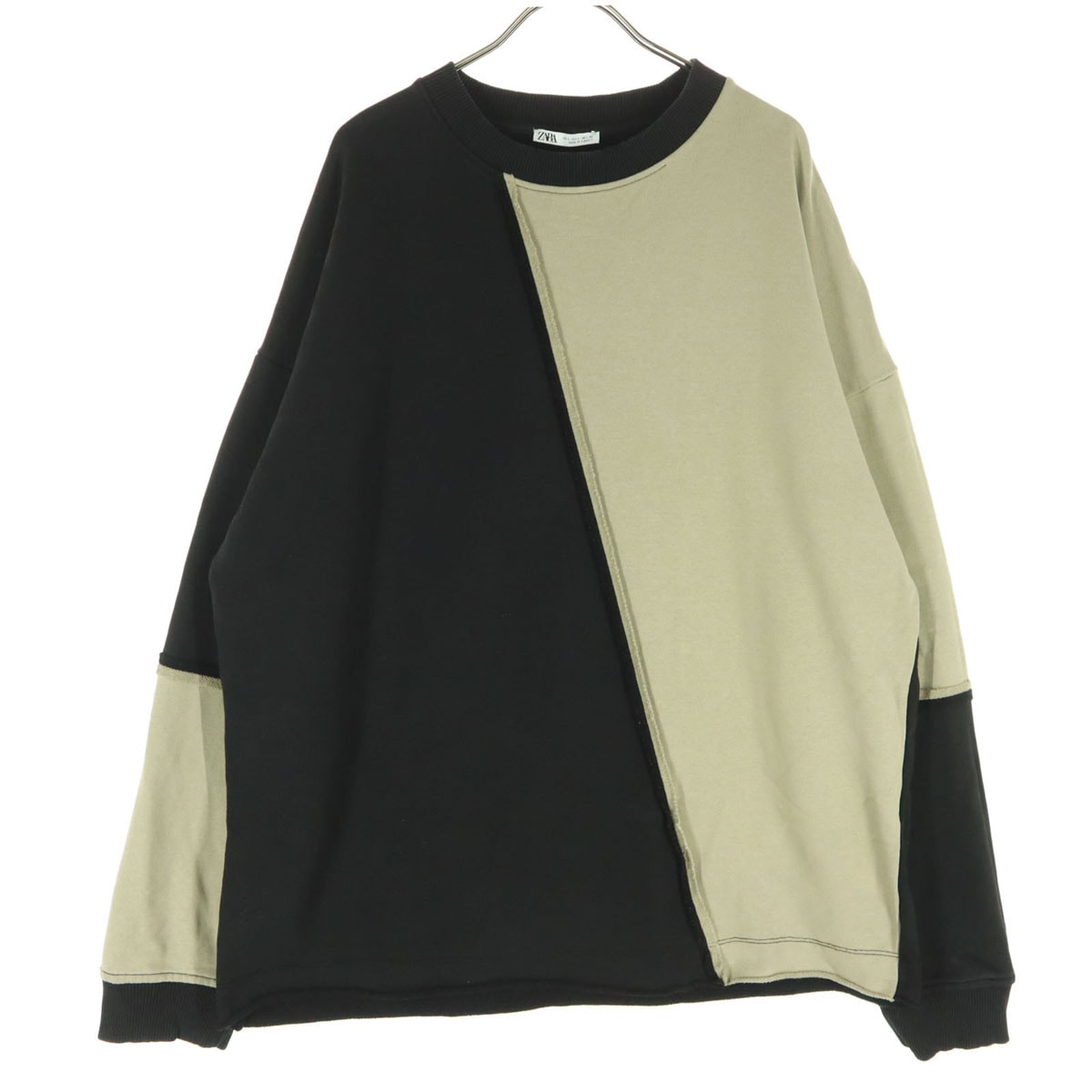 ZARA ザラ バイカラー 長袖 スウェット L ブラック系 ベージュ
