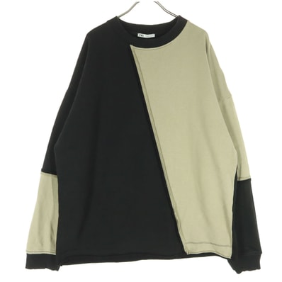 ZARA ザラ バイカラー 長袖 スウェット L ブラック系 ベージュ
