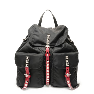 プラダ PRADA ナイロン スタッズ レザー リュック・デイパック【中古】