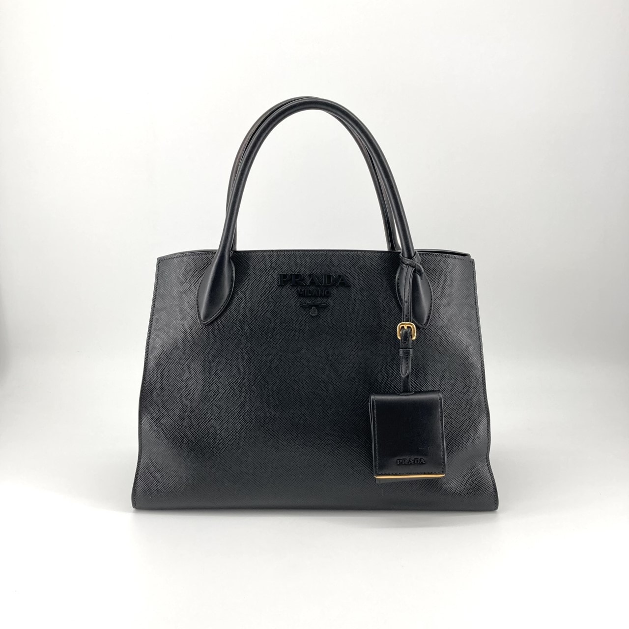 PRADA(プラダ) モノクローム サフィアーノレザー 2WAY 1BA155 ハンドバッグ ブラック