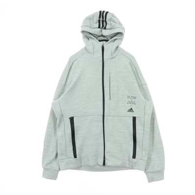 adidas アディダス ロゴプリント フルジップ パーカー M ライトグレー