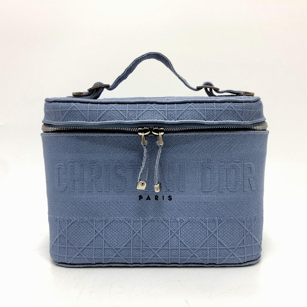 ディオール Dior カナージュ エンブロイダリー バニティバッグ キャンバス ブルー