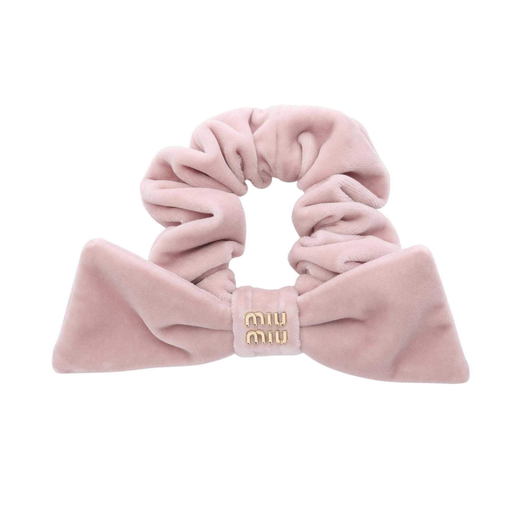 ミュウ ミュウ Miu Miu メタルロゴ リボン シュシュ 衣料品 ベロア レディース ピンク系 5IF181068F0E18 【新品】