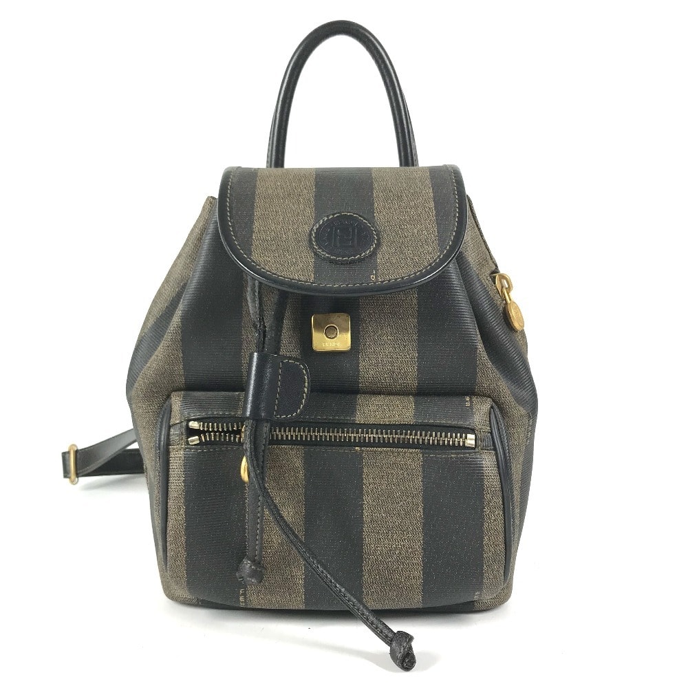 フェンディ FENDI ペカン ロゴ ヴィンテージ カバン バックパック リュックサック PVC/レザー カーキ