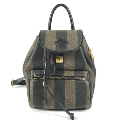 フェンディ FENDI ペカン ロゴ ヴィンテージ カバン バックパック リュックサック PVC/レザー カーキ