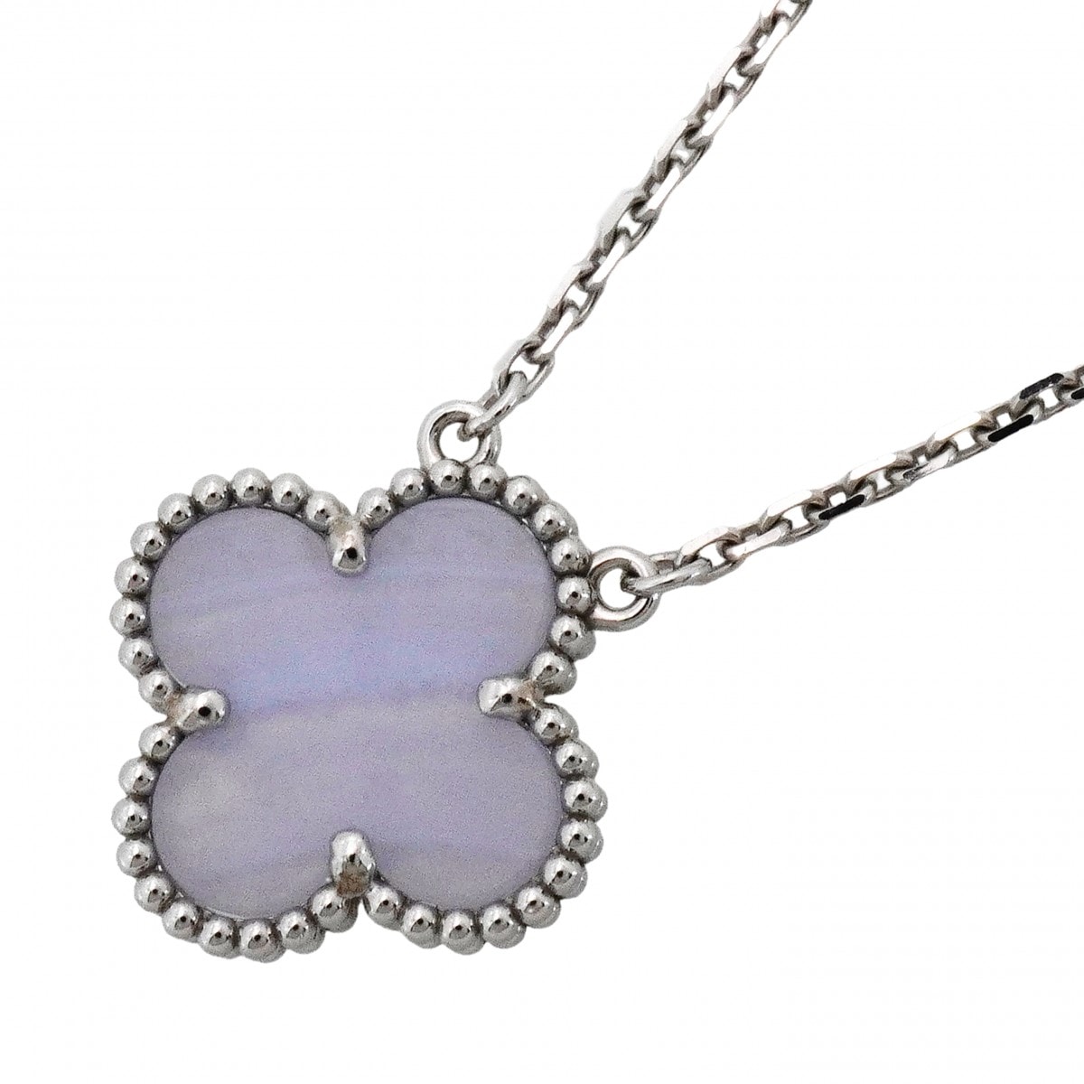 【6jdb0295】ヴァンクリーフ&アーペル ネックレス ヴィンテージ アルハンブラ K18WG ホワイトゴールド カルセドニー ブルー【中古】レディース