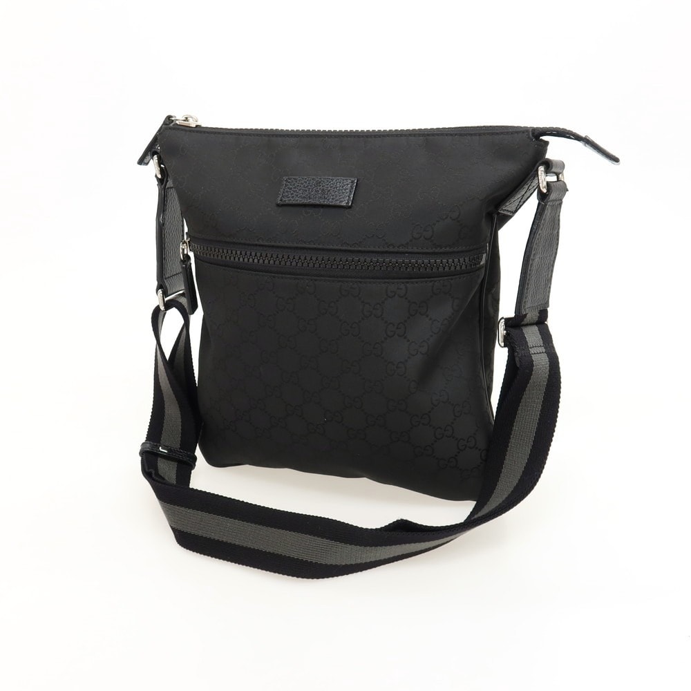 【中古】グッチ GUCCI 449184 GG柄 ナイロン レザー ショルダーバッグ ブラック【WxH29.5】【メンズ】