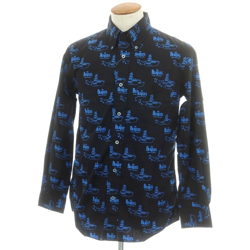 【中古】コムデギャルソン COMME des GARCONS THE BEATLES コットン ボタンダウン カジュアルシャツ ブラックxブルー【サイズM】【ユニセックス】