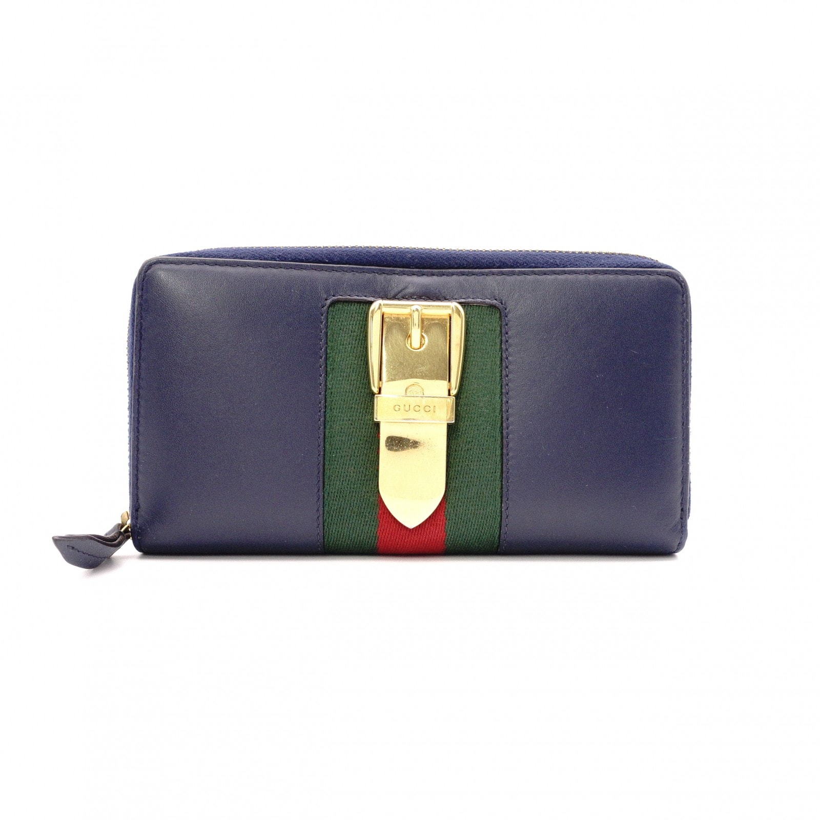 GUCCI グッチ シルヴィ 長財布 レザー ネイビー レディース