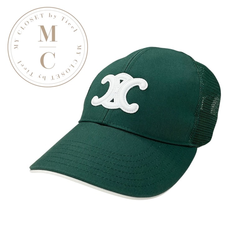 セリーヌ CELINE キャップ 帽子 グリーン ホワイト ゴールド トリオンフ メッシュキャップ ベースボールキャップ コットン