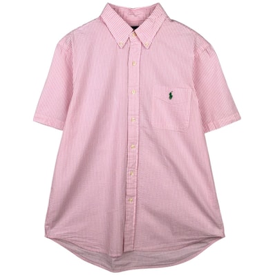 古着 ラルフローレン Ralph Lauren SEERSUCKER シアサッカー 半袖 ボタンダウン ストライプシャツ メンズL相当/eaa641201