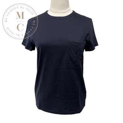 エルメス HERMES トップス コットン ブラック 黒 刺繍 Tシャツ